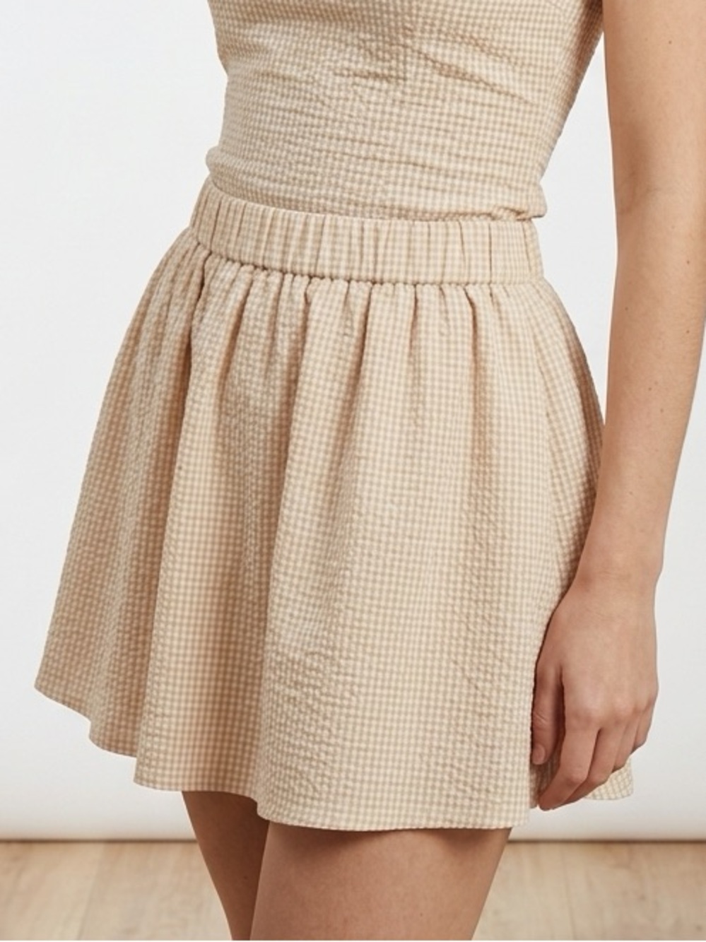 Zara Peach Gingham Flowy Circle Skort Elastic Waist Size Small Elastic Waist
